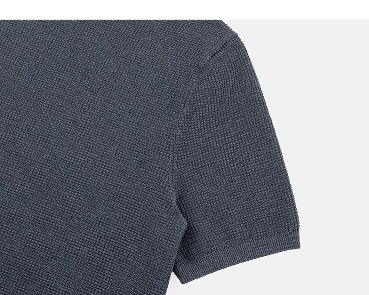 IDLT textured short sleeve sweater, blue gray sleeve.