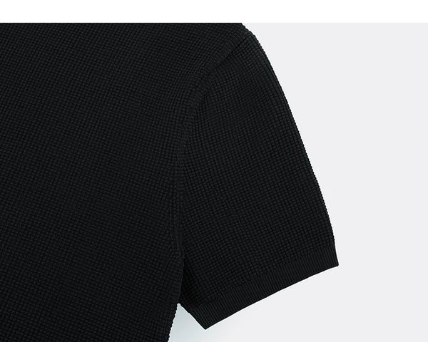 IDLT textured short sleeve sweater, black sleeve.
