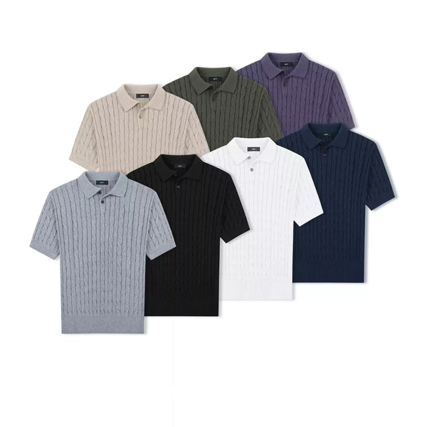 IDLT cable knit polo, color lineup.