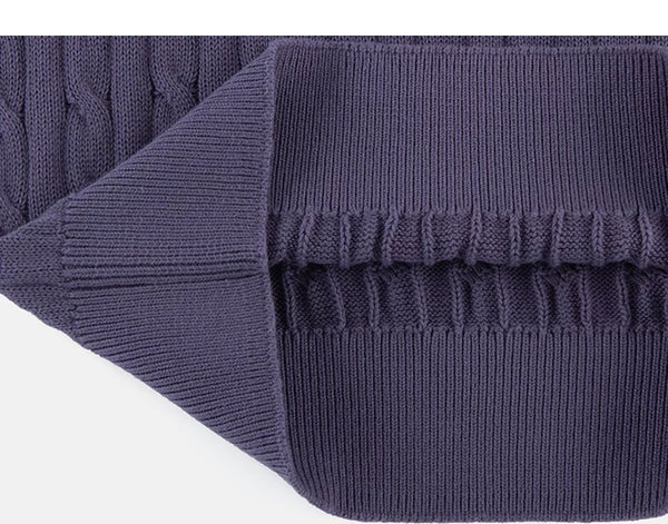 IDLT cable knit polo, purple folded hem.