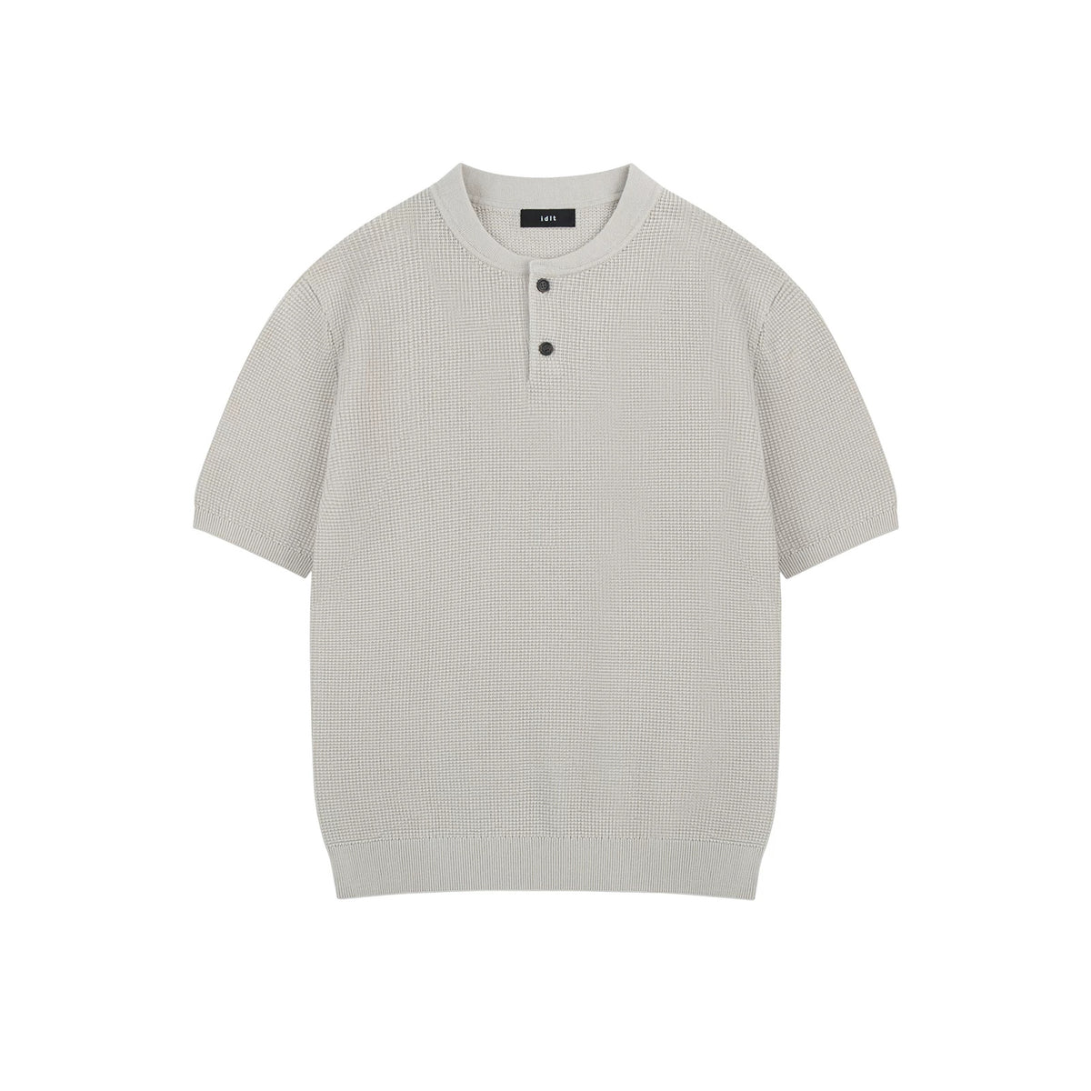 IDLT textured short sleeve henley, cream front.