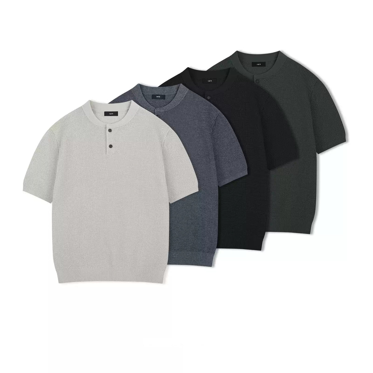 IDLT textured short sleeve henley, color lineup.