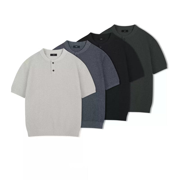 IDLT textured short sleeve henley, color lineup.