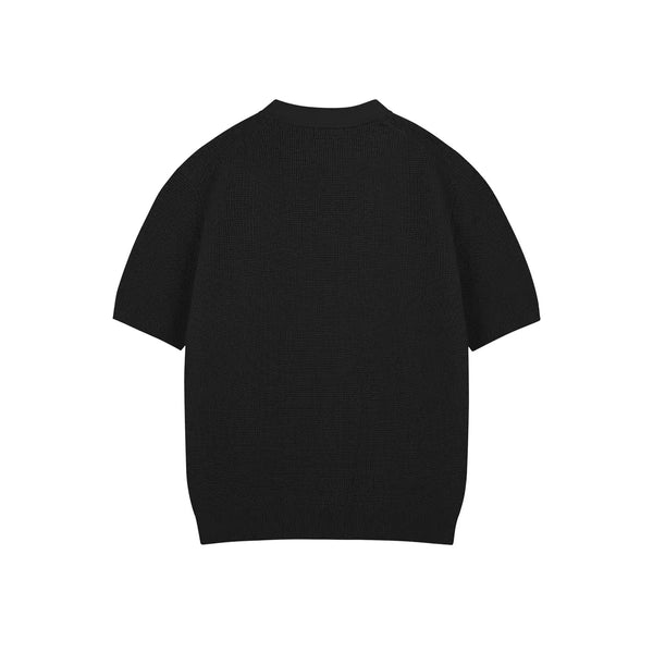 IDLT textured short sleeve henley, black back.