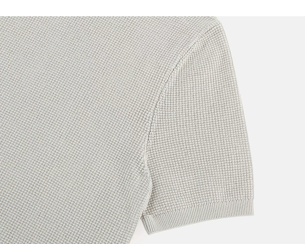 IDLT textured short sleeve henley, cream sleeve.