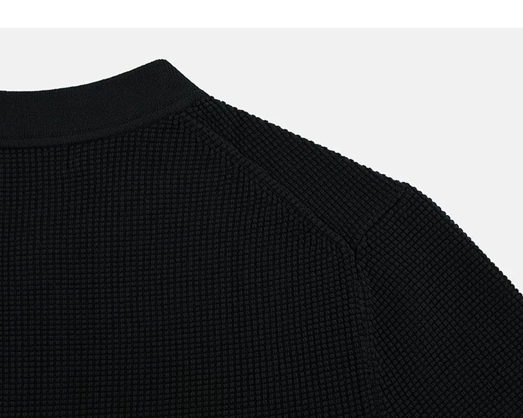 IDLT textured short sleeve henley, black back shoulder.