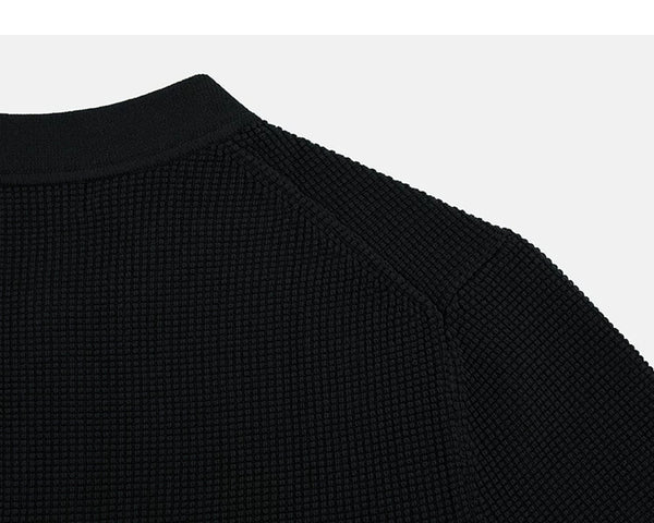 IDLT textured short sleeve henley, black back shoulder.