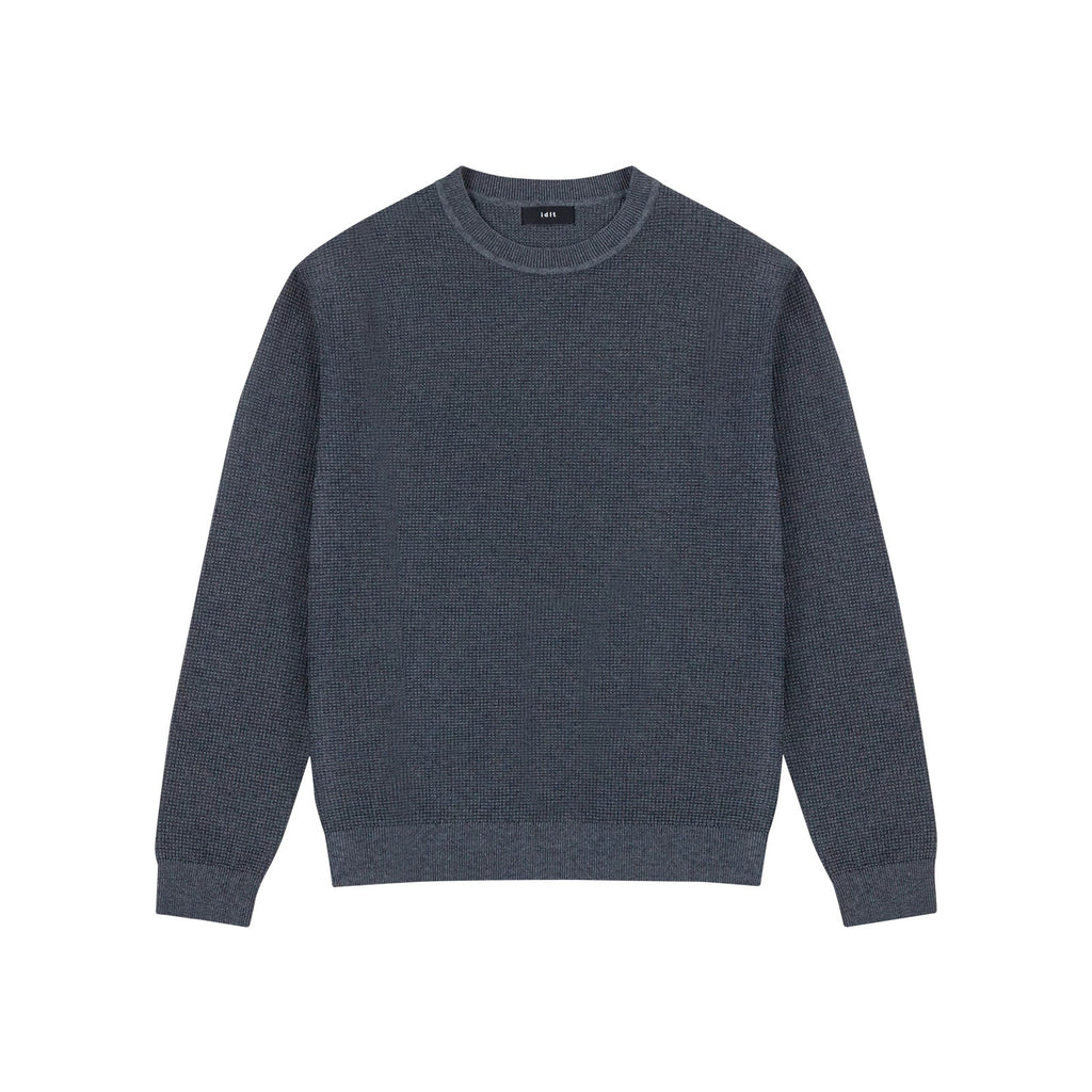 IDLT textured sweater, blue gray front.