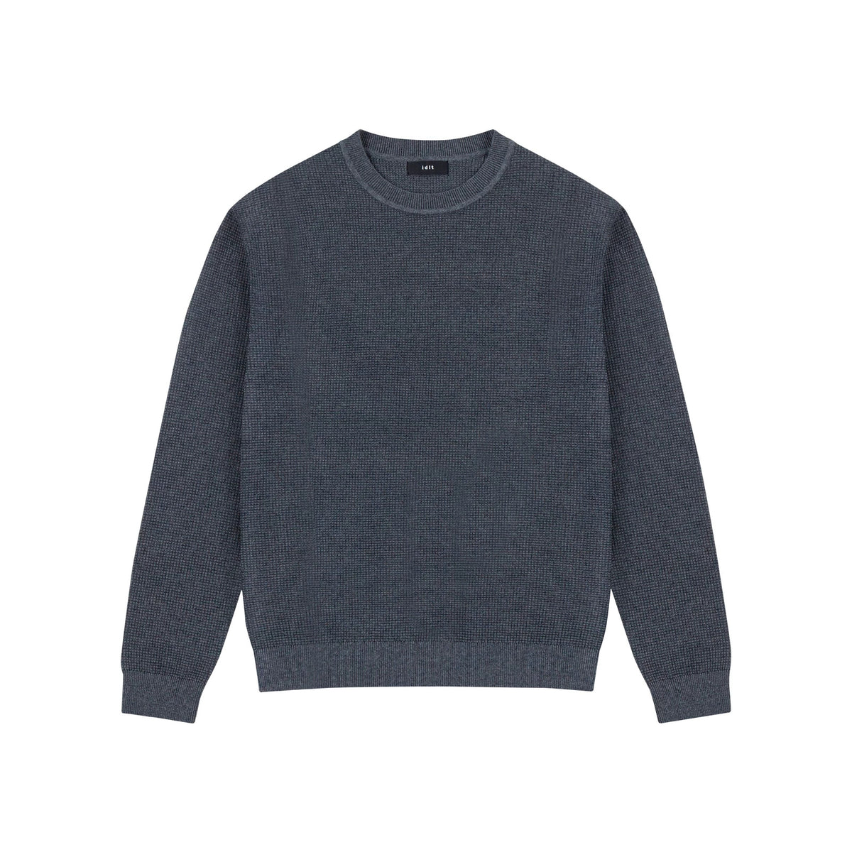 IDLT textured sweater, blue gray front.