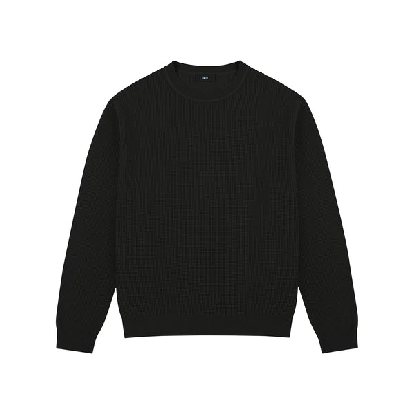 IDLT textured sweater, black front.