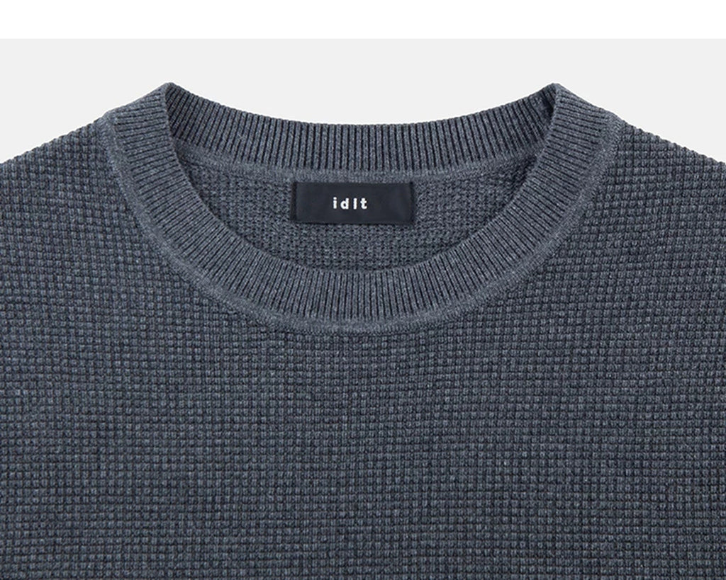 IDLT textured sweater, blue gray crewneck.