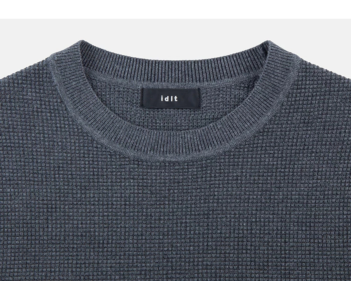 IDLT textured sweater, blue gray crewneck.