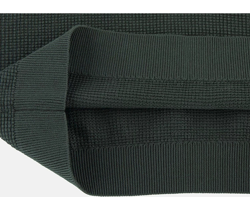 IDLT textured sweater, green folded hem.