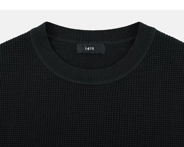IDLT textured sweater, black crewneck.