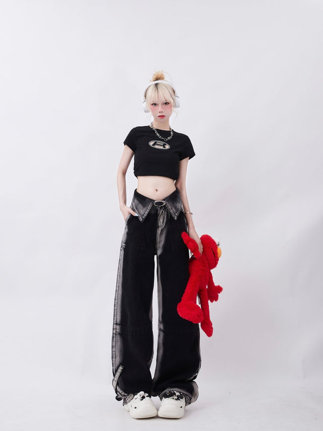 Ausgefranster Denim mit weitem Bein und eingetragenem Schnitt Main Image