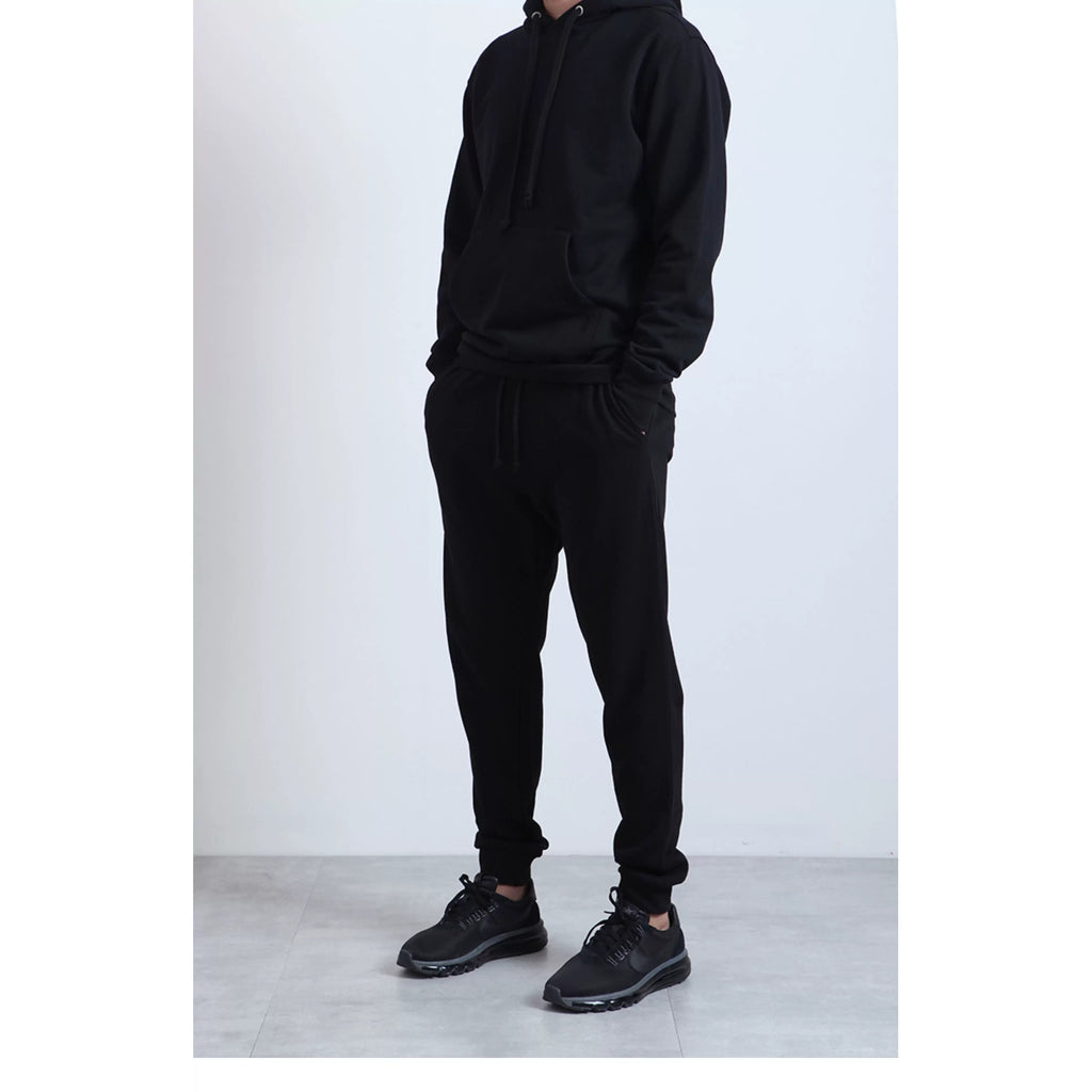 IDLT joggers, black full outfit on model.