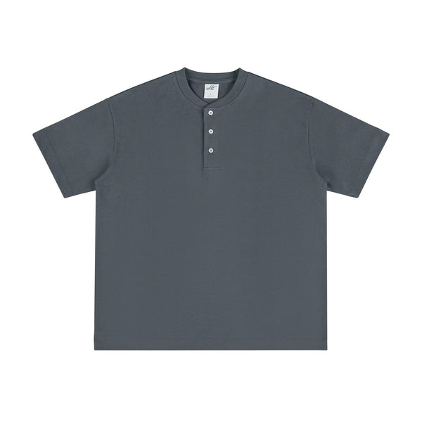 IDLT short sleeve henley, dark gray front.