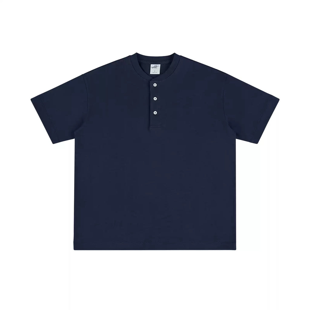 IDLT short sleeve henley, navy front.