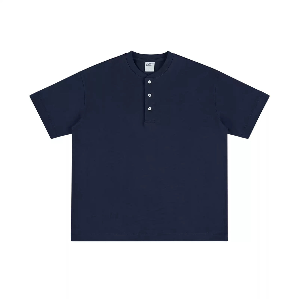 IDLT short sleeve henley, navy front.