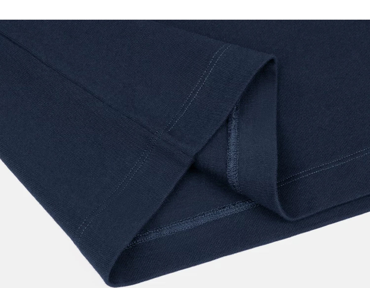 IDLT short sleeve henley, navy folded hem.
