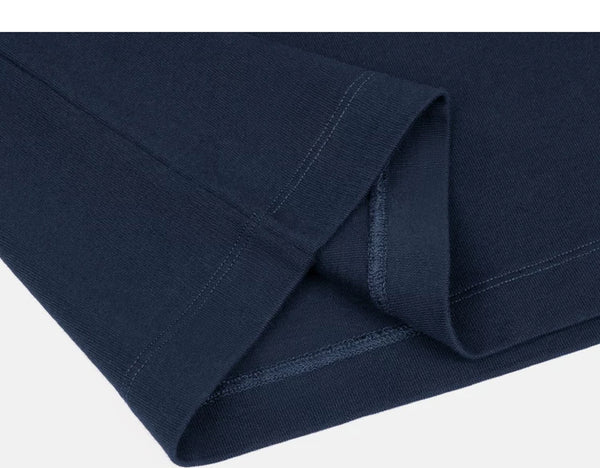 IDLT short sleeve henley, navy folded hem.