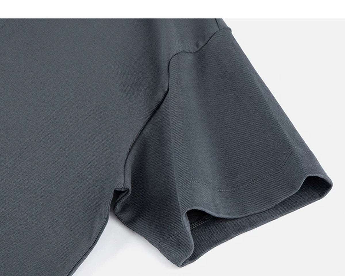 IDLT short sleeve henley, dark gray sleeve.