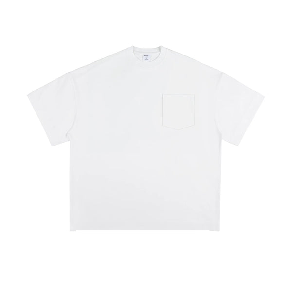 IDLT pocket T-shirt, white front.