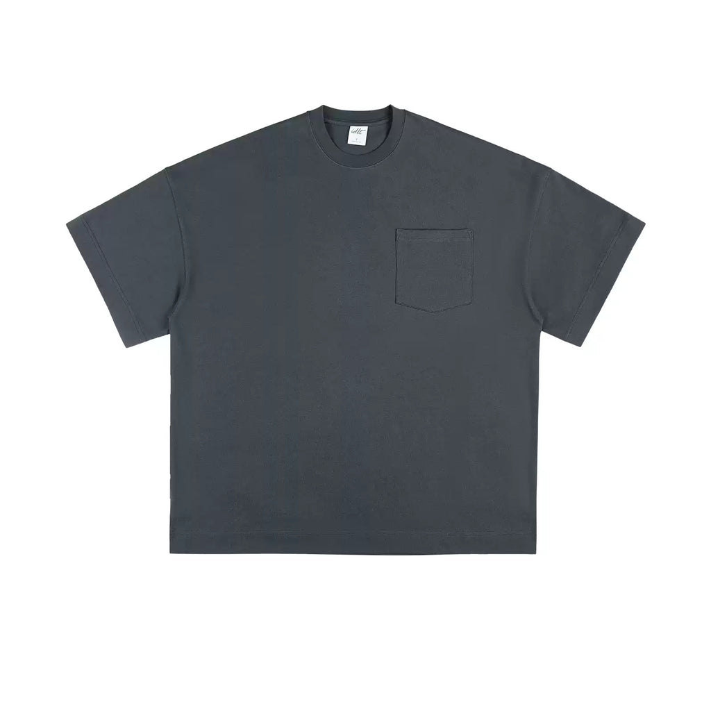IDLT pocket T-shirt, dark gray front.