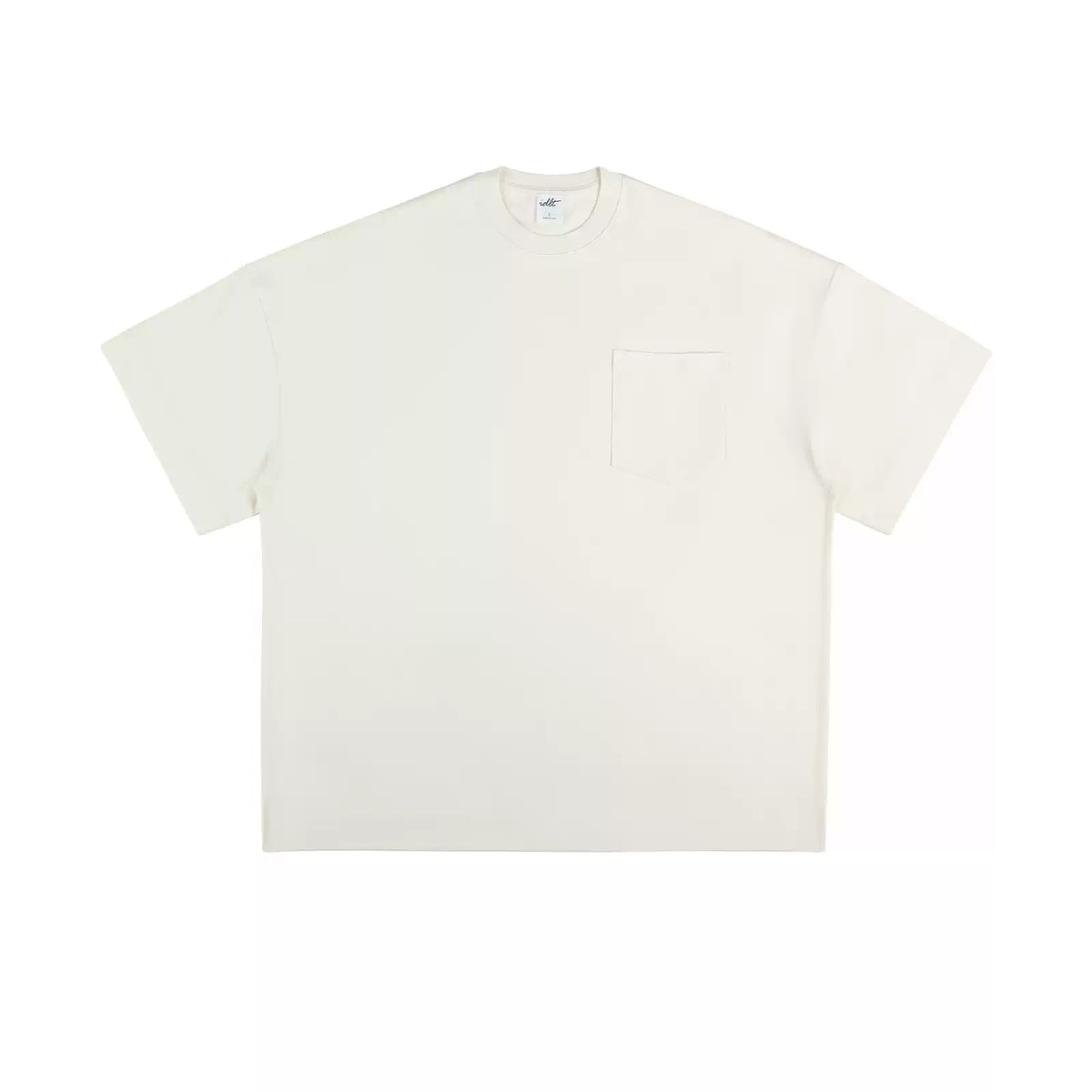 IDLT pocket T-shirt, cream front overview.