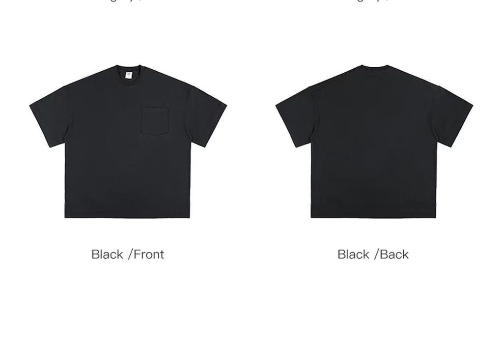 IDLT pocket T-shirt, black front and back comparison.