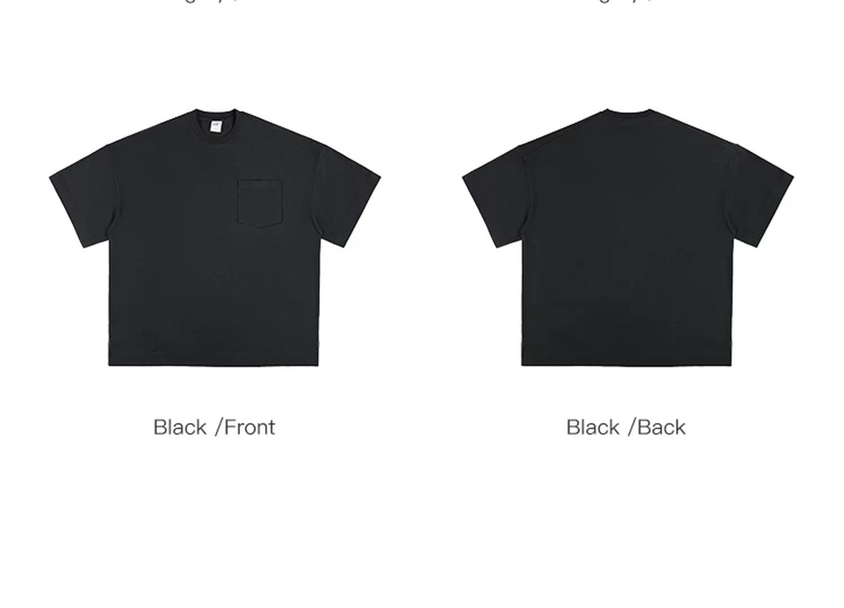 IDLT pocket T-shirt, black front and back comparison.