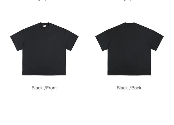 IDLT pocket T-shirt, black front and back comparison.