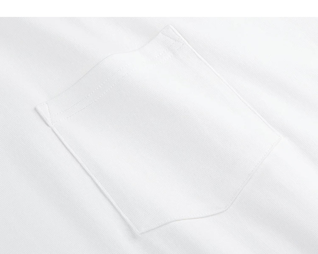 IDLT pocket T-shirt, white chest pocket.