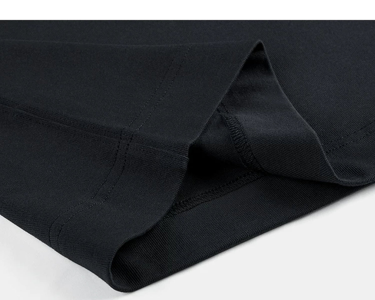 IDLT pocket T-shirt, black folded hem.