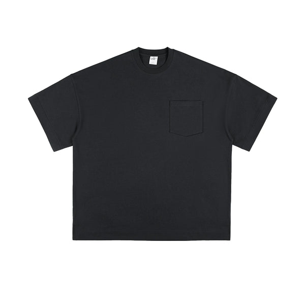 Drop-Shoulder Pocket Tee, black front view.