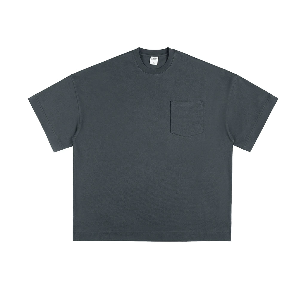 Drop-Shoulder Pocket Tee, charcoal front view.
