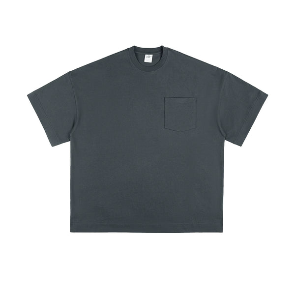 Drop-Shoulder Pocket Tee, charcoal front view.