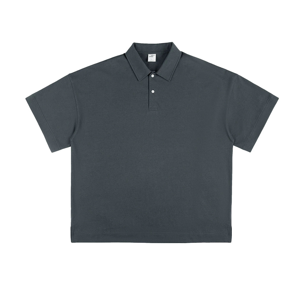 IDLT short sleeve polo, dark gray front.