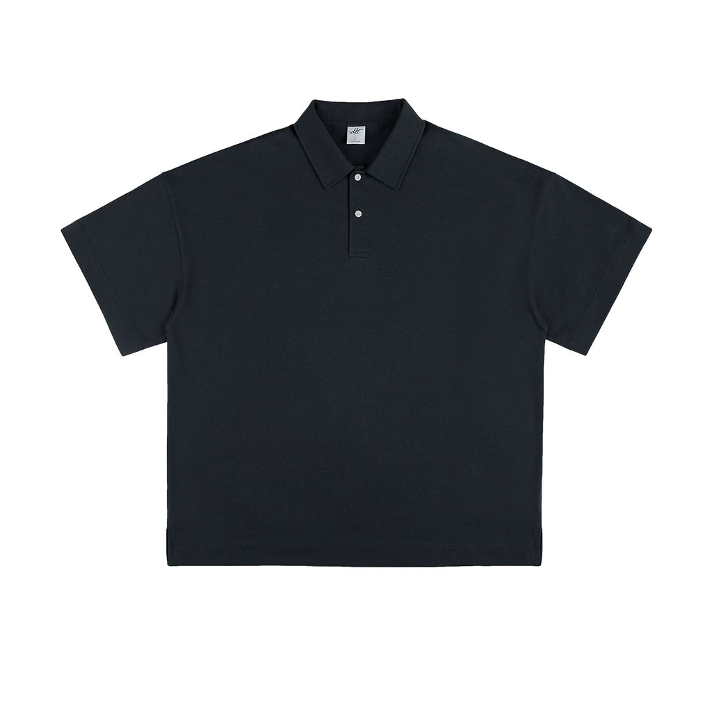 IDLT short sleeve polo, black front.