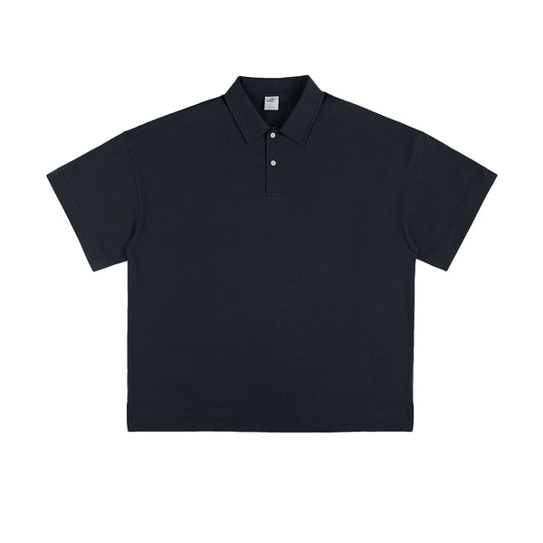 IDLT short sleeve polo, black front.