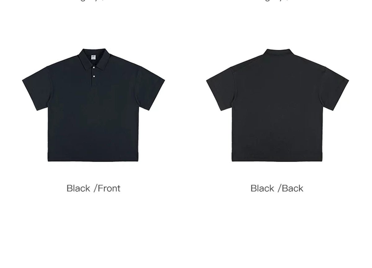 IDLT short sleeve polo, black front and back comparison.