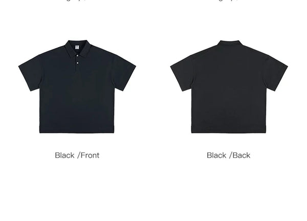 IDLT short sleeve polo, black front and back comparison.