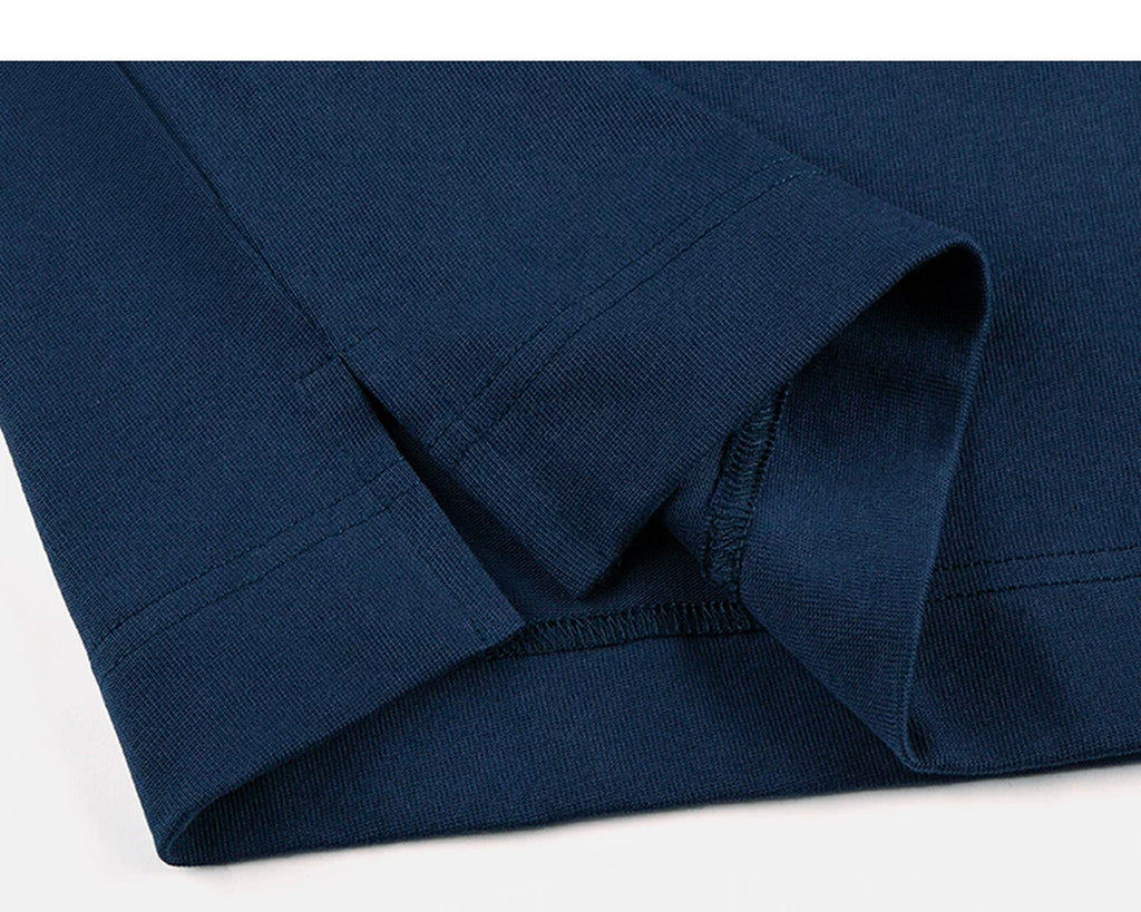 IDLT short sleeve polo, navy folded hem.