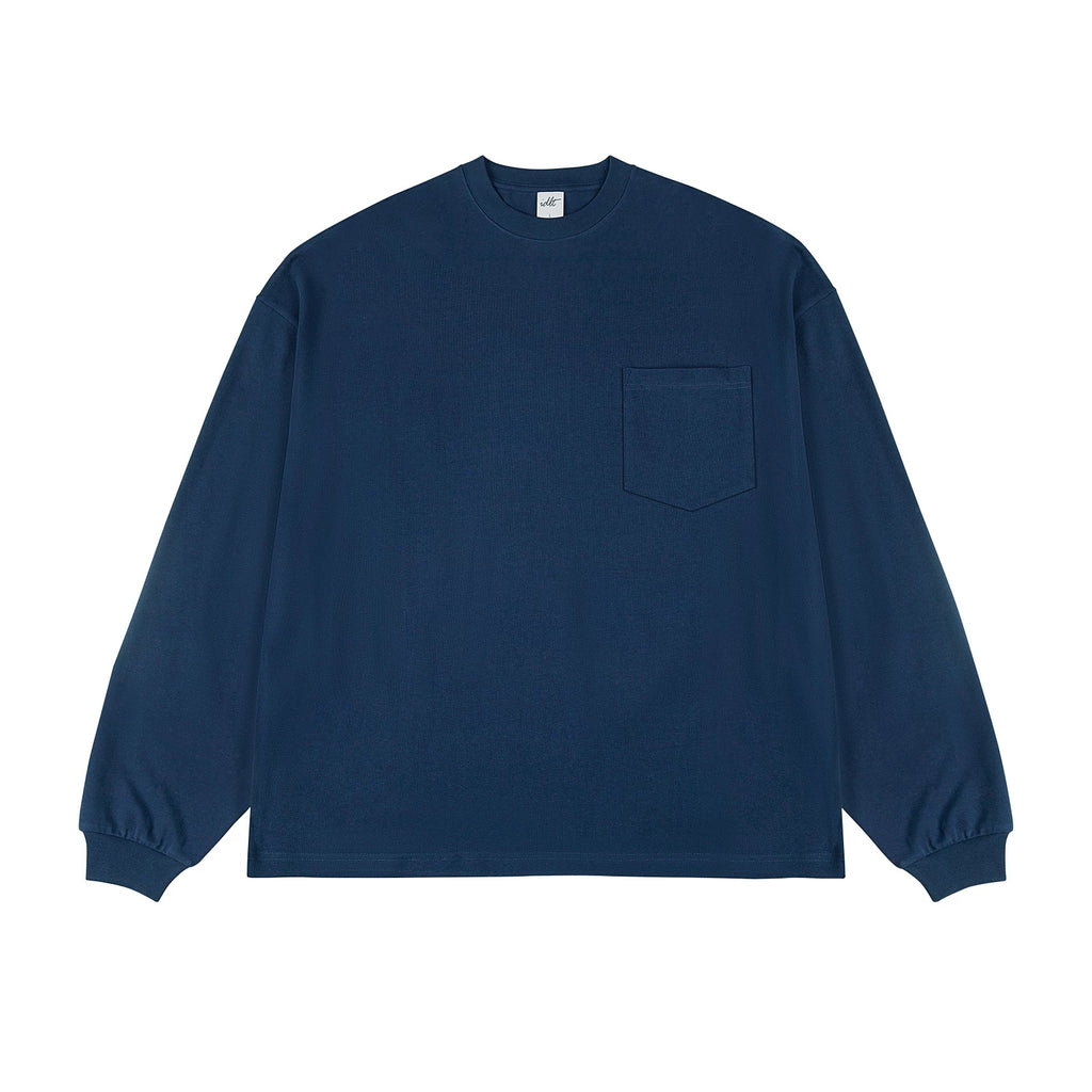 IDLT long sleeve pocket T-shirt, navy front.