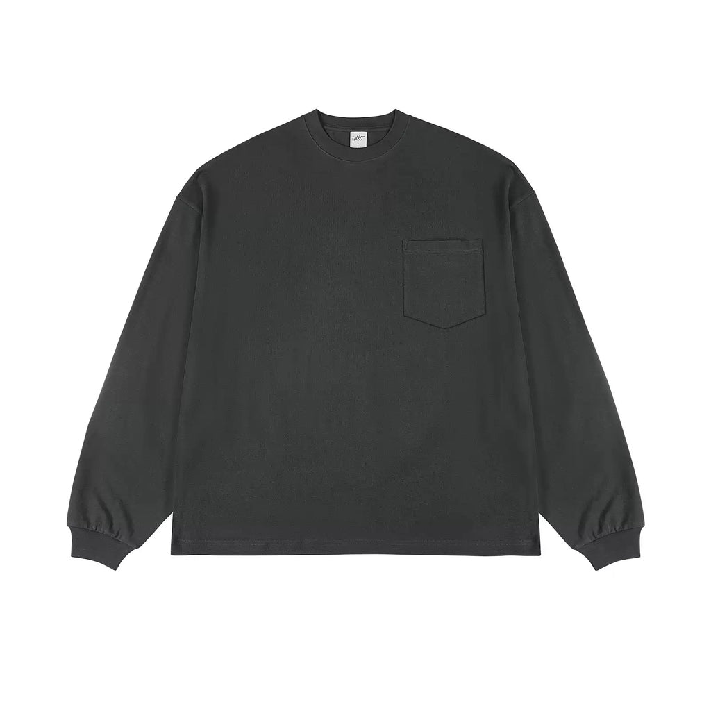 IDLT long sleeve pocket T-shirt, dark gray front overview.