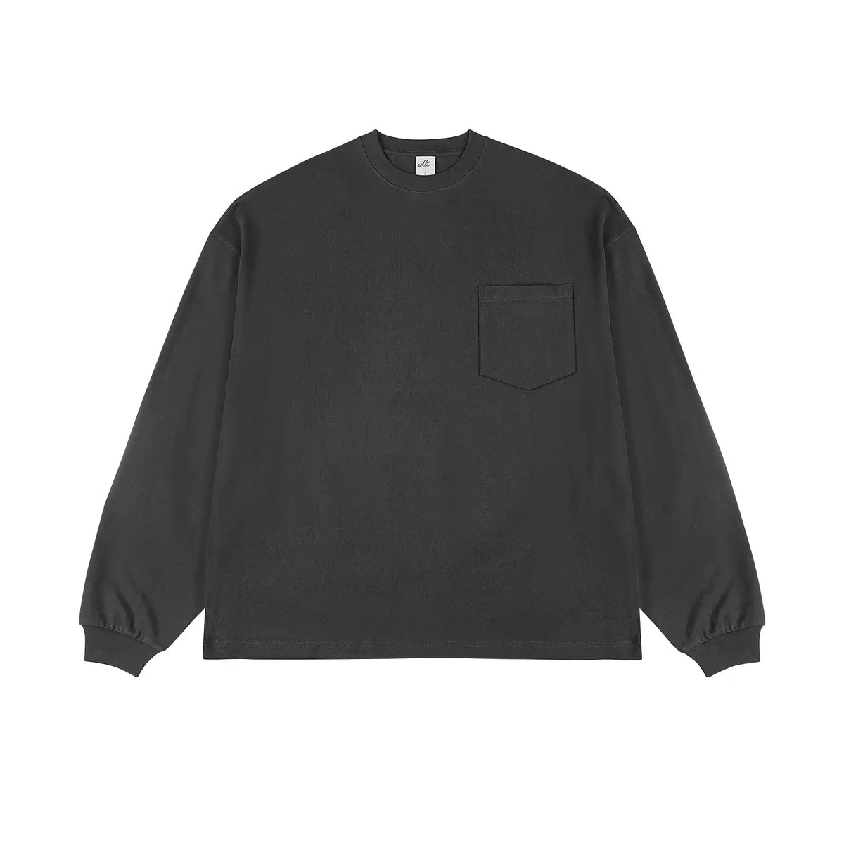 IDLT long sleeve pocket T-shirt, dark gray front overview.