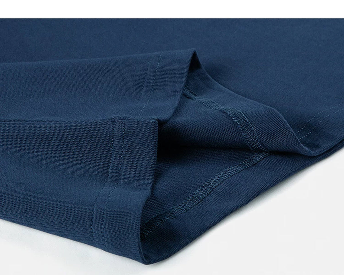 IDLT long sleeve pocket T-shirt, navy folded hem.