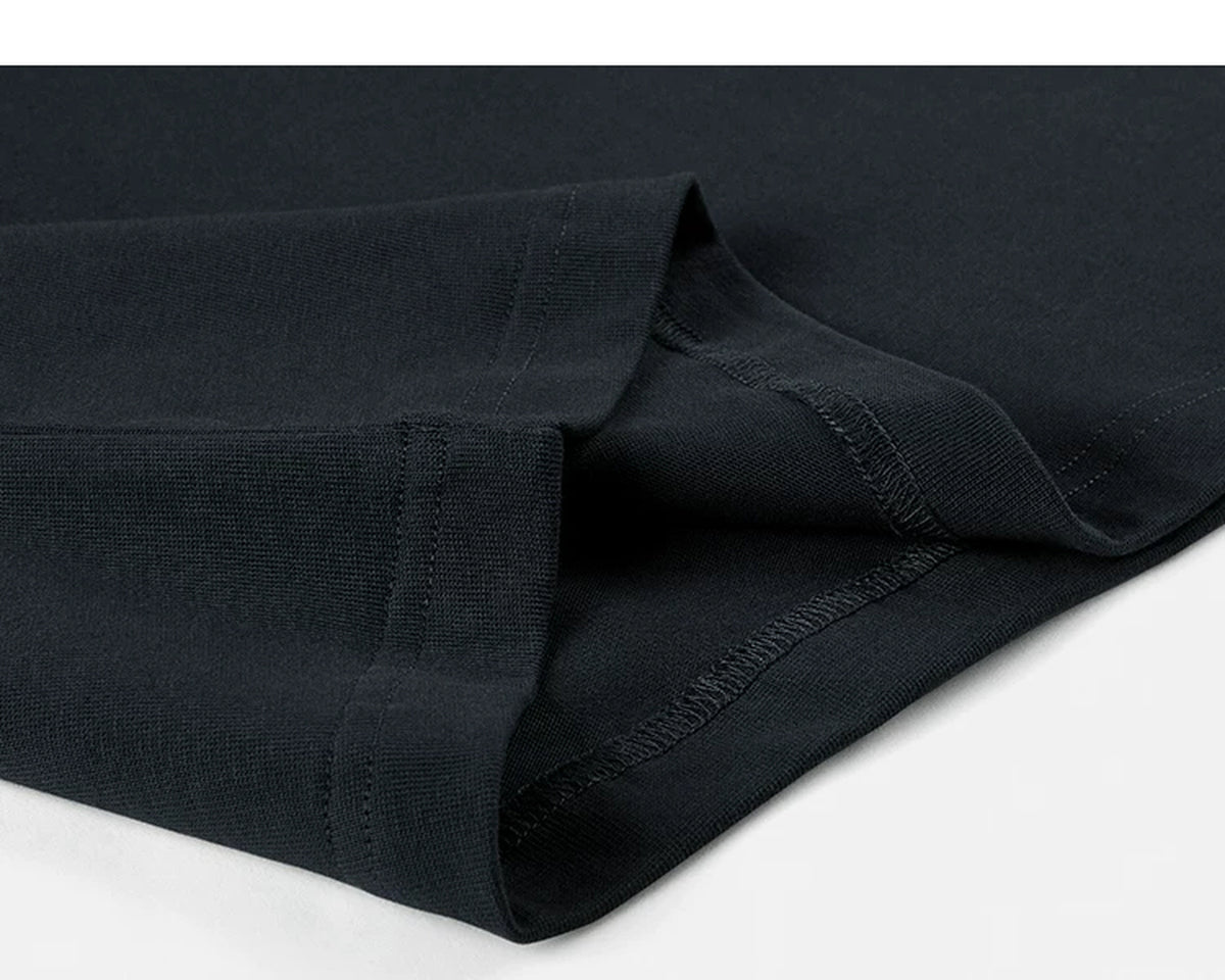 IDLT long sleeve pocket T-shirt, black folded hem.