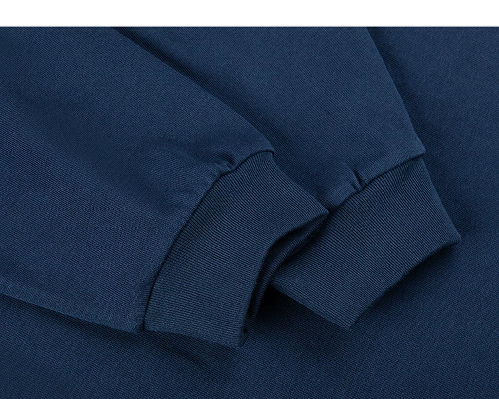 IDLT long sleeve T-shirt, navy cuffs.