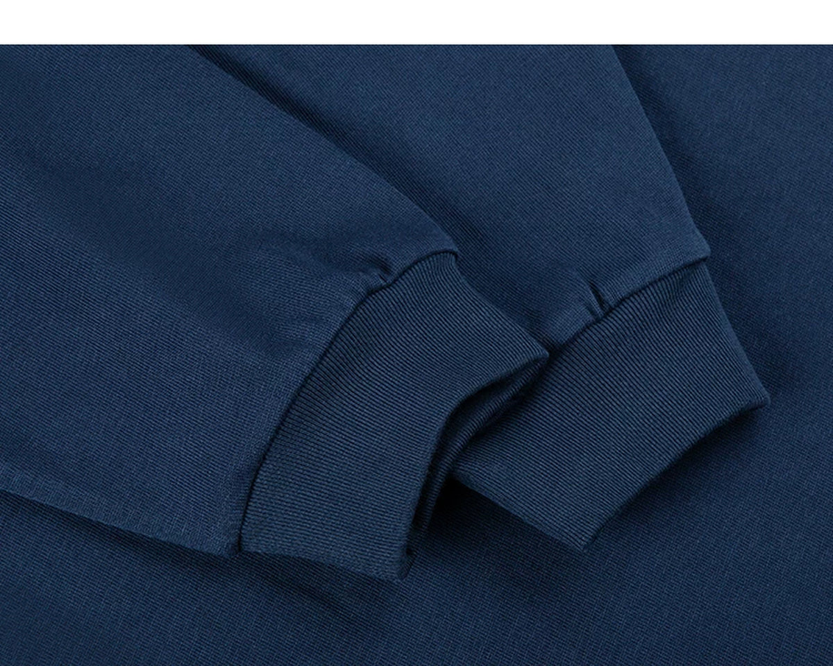 IDLT long sleeve T-shirt, navy cuffs.
